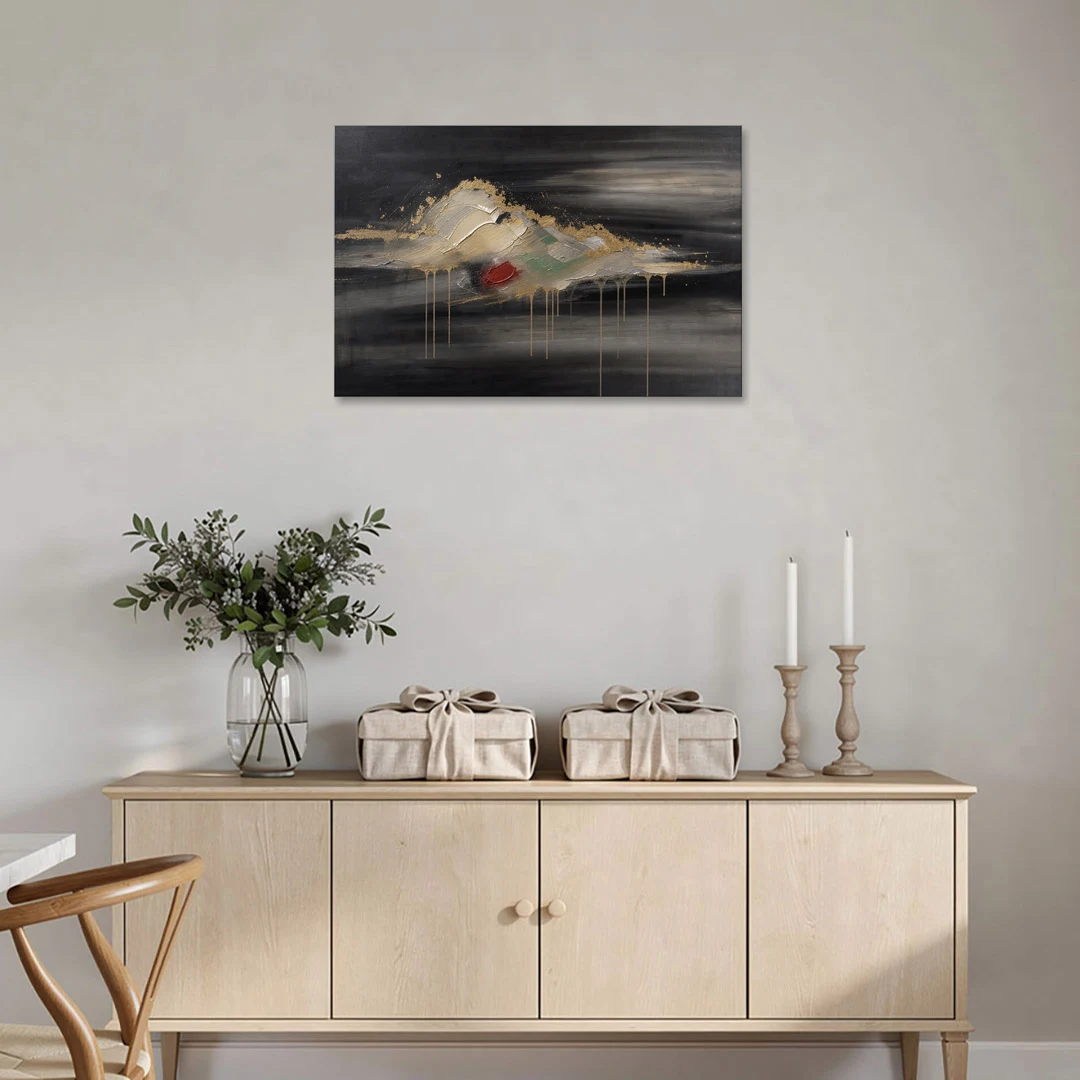 Metallic Gold Ivory Cloud Drift for the Living Room - Canvas Wall Art - Coffee Table - 36x24