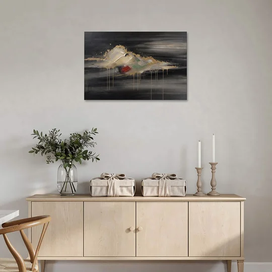 Metallic Gold Ivory Cloud Drift for the Living Room - Canvas Wall Art - Coffee Table - 36x24