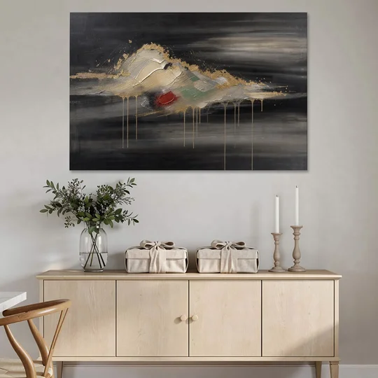 Metallic Gold Ivory Cloud Drift for the Living Room - Canvas Wall Art - Coffee Table - 60x40