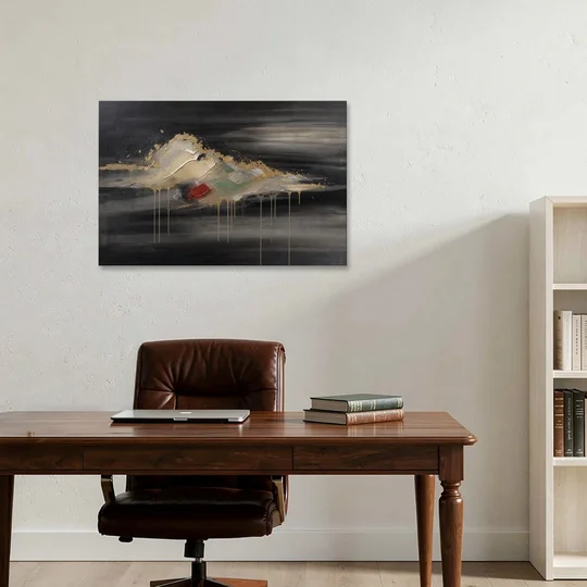 Metallic Gold Ivory Cloud Drift for the Living Room - Canvas Wall Art - Office - 36x24