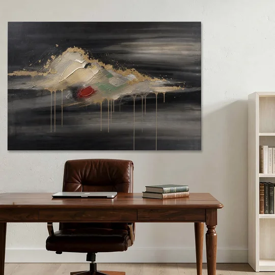 Metallic Gold Ivory Cloud Drift for the Living Room - Canvas Wall Art - Office - 60x40