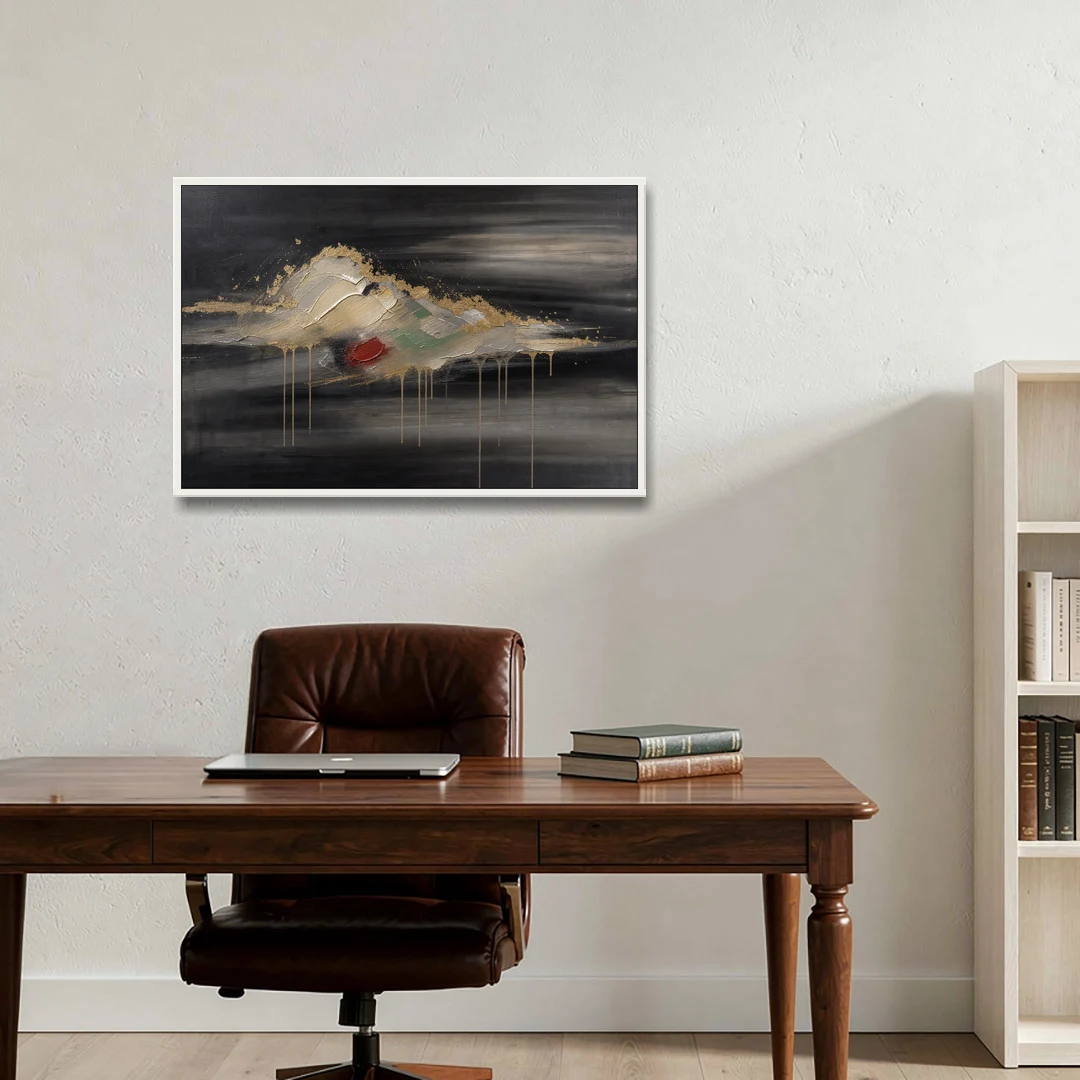 Metallic Gold Ivory Cloud Drift for the Living Room - White Framed Canvas Wall Art - Office - 36x24