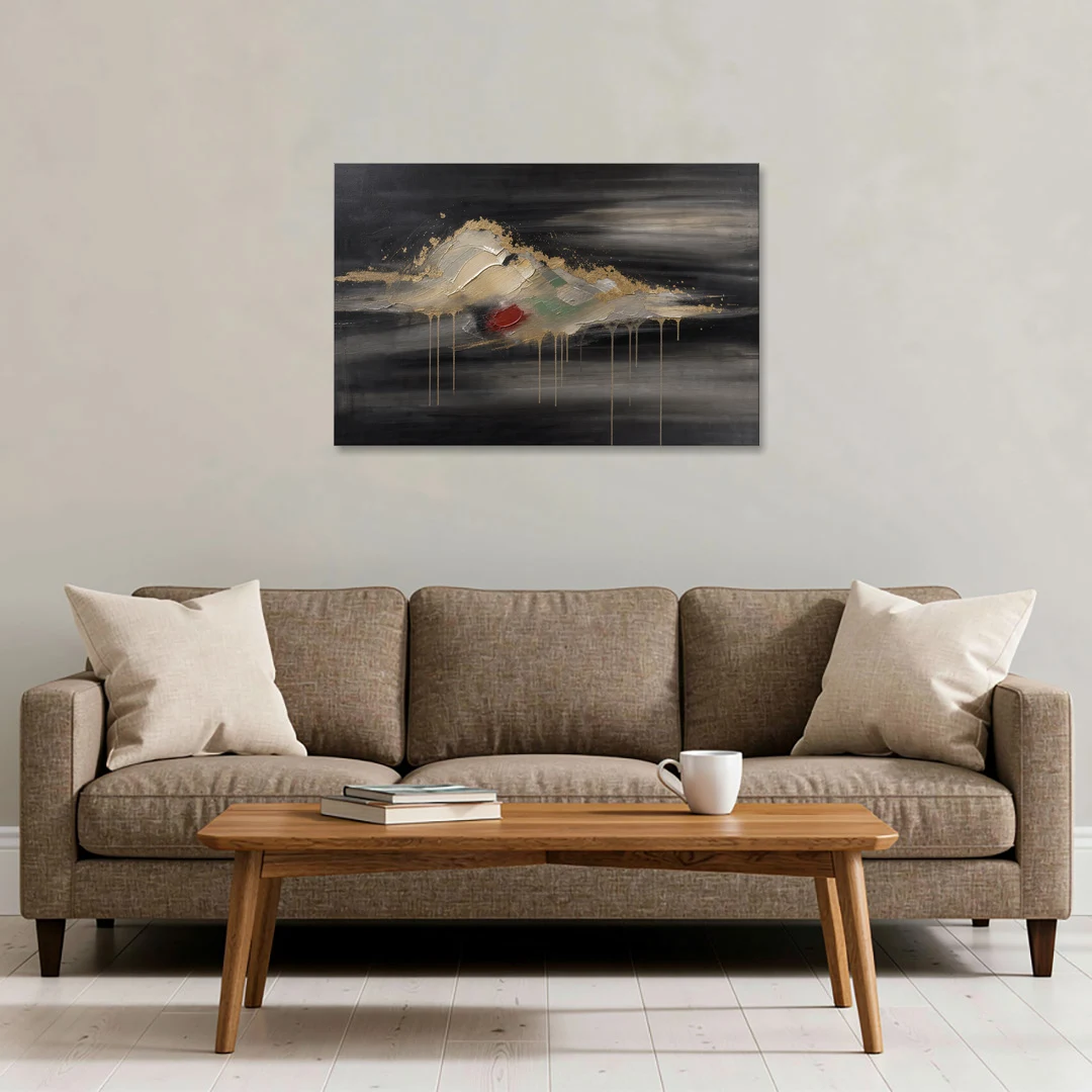 Metallic Gold Ivory Cloud Drift for the Living Room - Canvas Wall Art - Sofa - 36x24