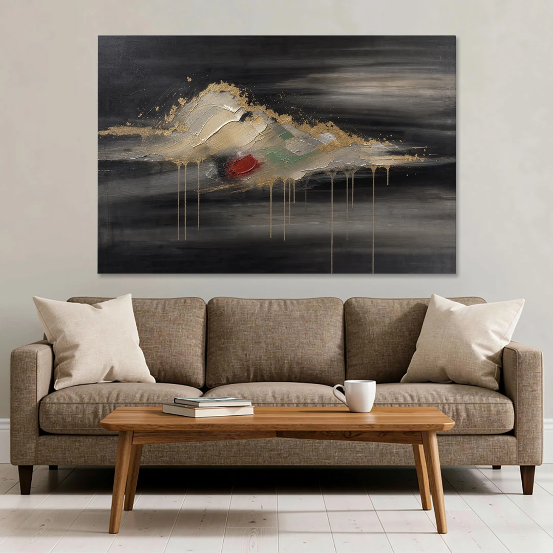 Metallic Gold Ivory Cloud Drift for the Living Room - Canvas Wall Art - Sofa - 60x40