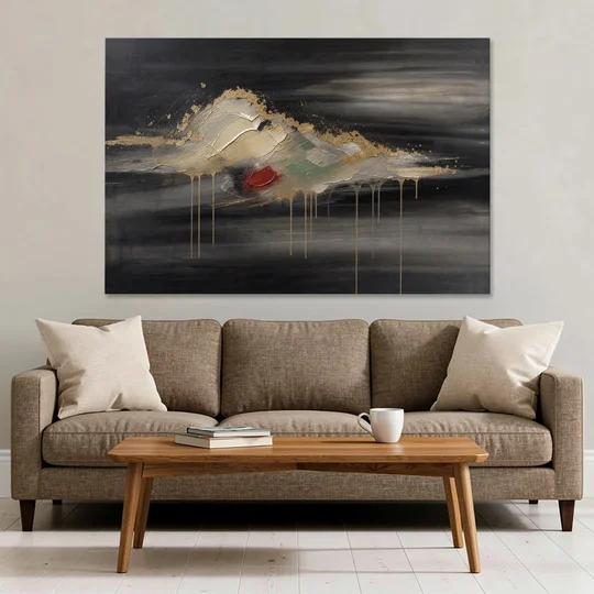 Metallic Gold Ivory Cloud Drift for the Living Room - Canvas Wall Art - Sofa - 60x40