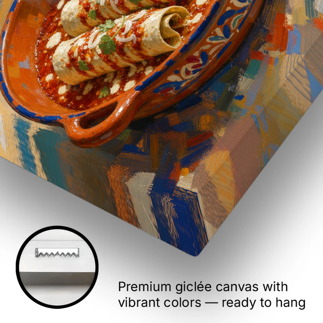 Mexican Food Wall Art of Baked Enchiladas - Canvas Wall Art - Gallery Wrap Corner