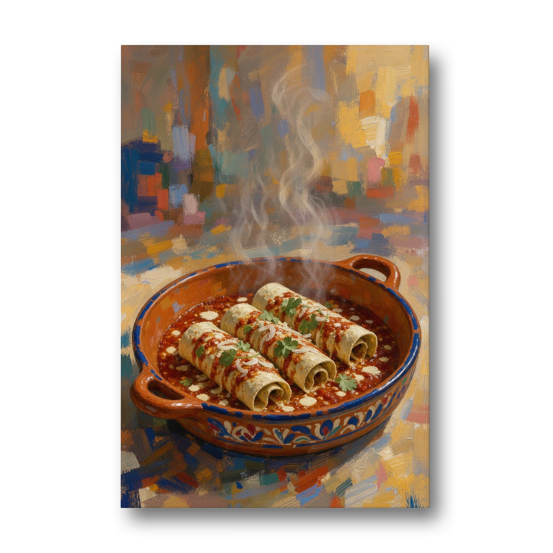 Mexican Food Wall Art of Baked Enchiladas - Canvas Wall Art - Front