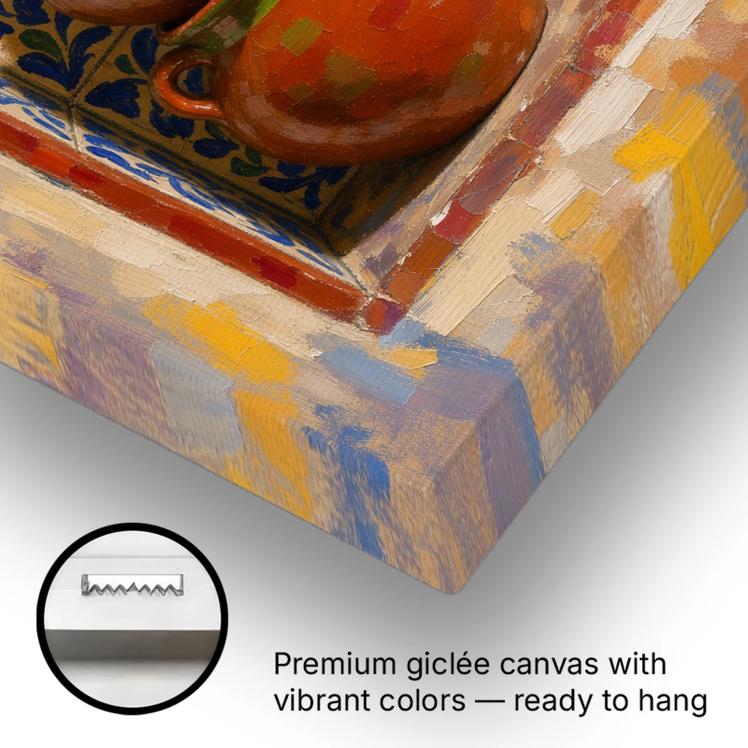 Mexican Kitchen Wall Decor with Stacked Clay Pots - Canvas Wall Art - Gallery Wrap Corner