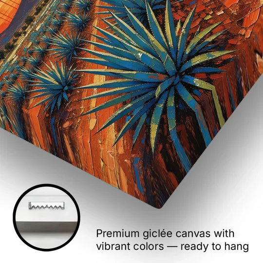 Mexican Landscape Painting of Blue Agave at Sunset - Canvas Wall Art - Gallery Wrap Corner