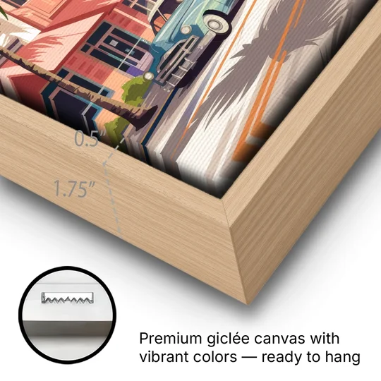 Miami Art Deco District - Oak Framed Canvas Wall Art - Gallery Wrap Corner