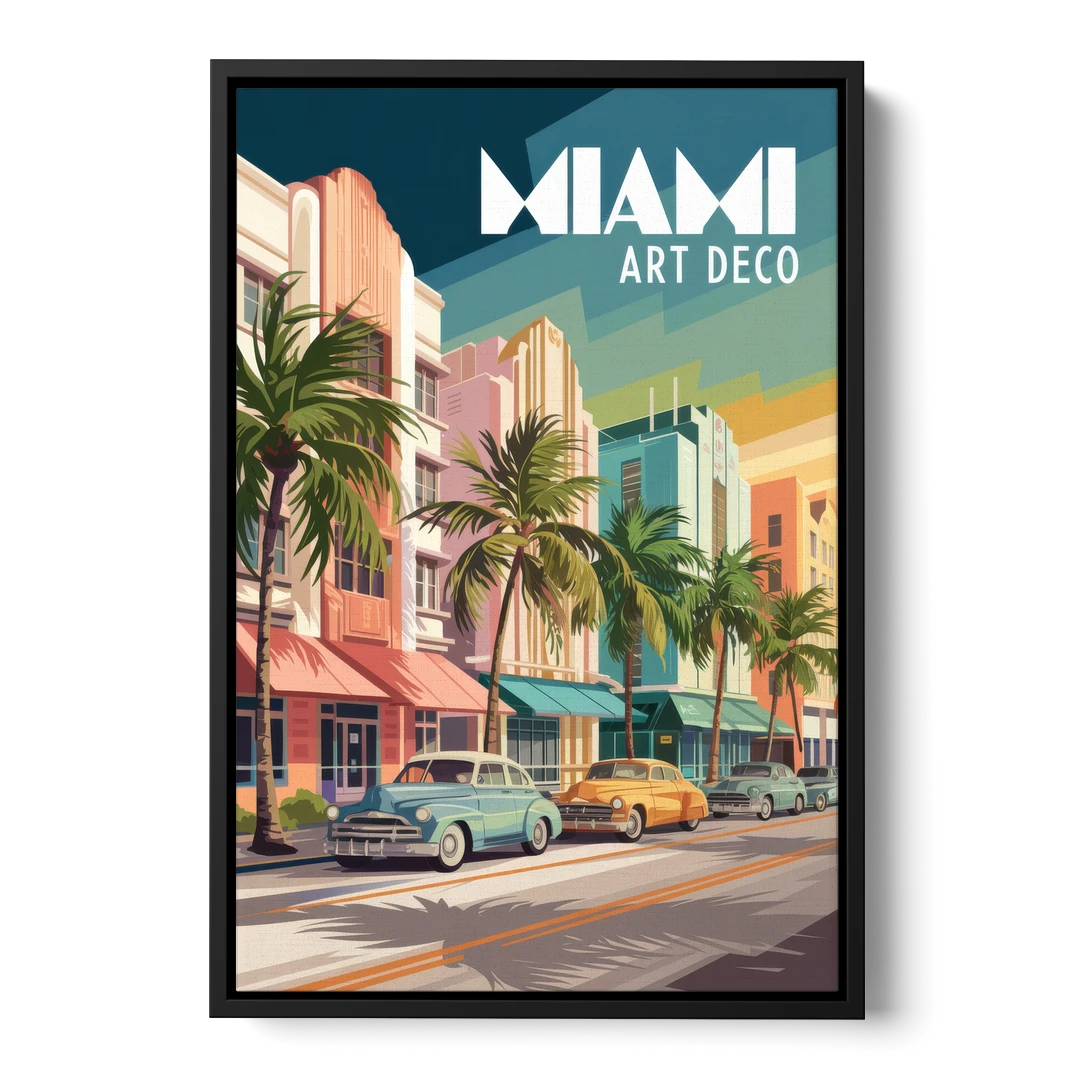 Miami Art Deco District - Black Framed Canvas Wall Art - Front
