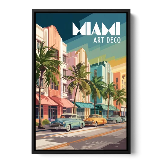 Miami Art Deco District - Black Framed Canvas Wall Art - Front