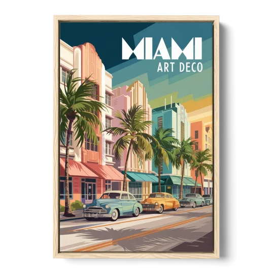 Miami Art Deco District - Oak Framed Canvas Wall Art - Front