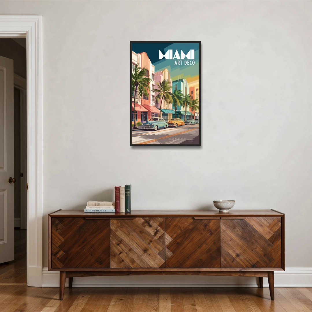 Miami Art Deco District - Black Framed Canvas Wall Art - Coffee Table - 24x36