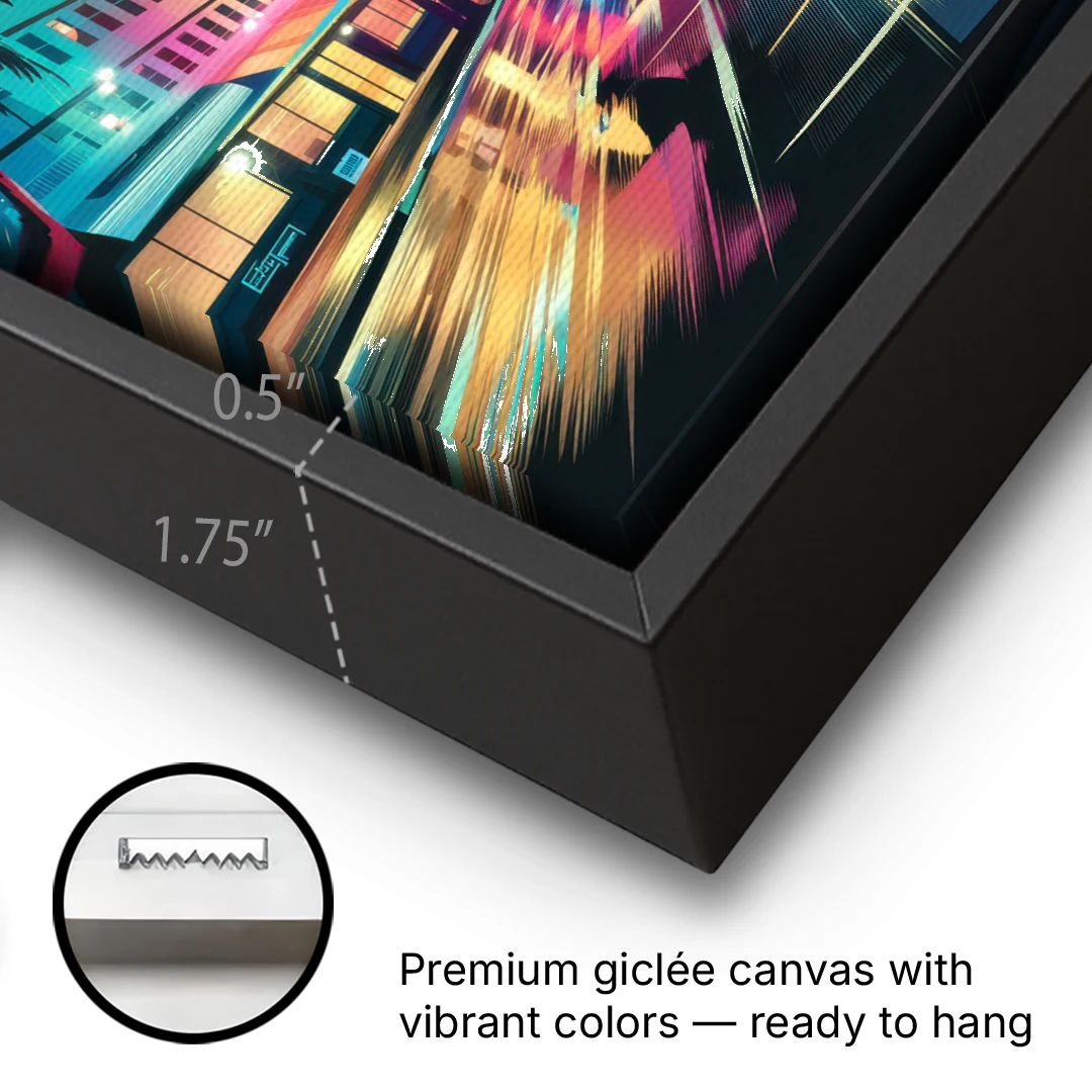 Miami Artistic Streets - Black Framed Canvas Wall Art - Gallery Wrap Corner
