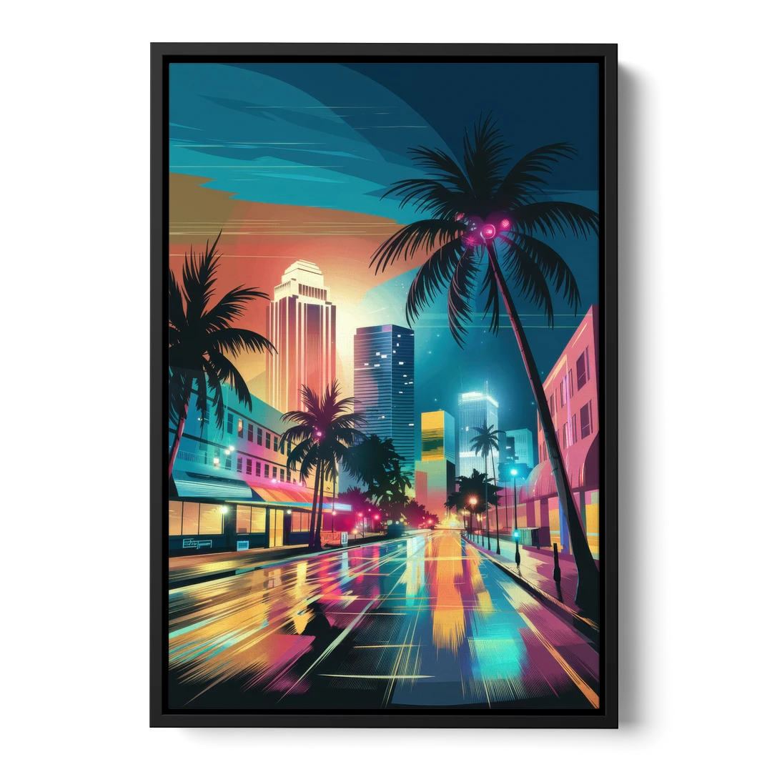 Miami Artistic Streets - Black Framed Canvas Wall Art - Front