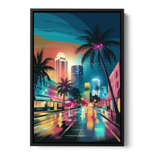 Miami Artistic Streets - Black Framed Canvas Wall Art - Front