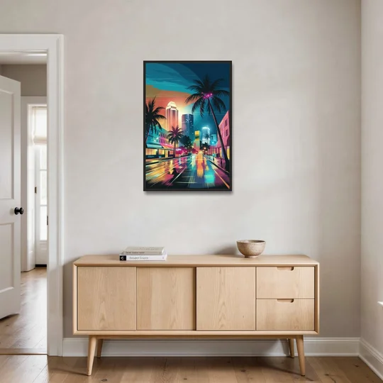 Miami Artistic Streets - Black Framed Canvas Wall Art - Coffee Table - 24x36
