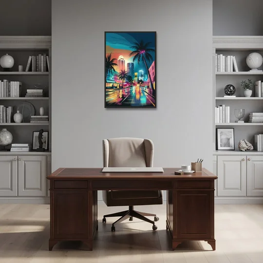 Miami Artistic Streets - Black Framed Canvas Wall Art - Office - 24x36