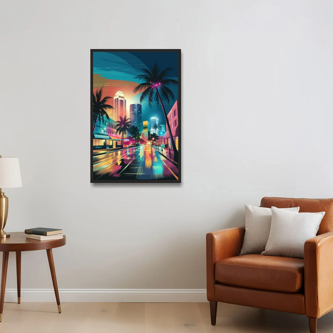 Miami Artistic Streets - Black Framed Canvas Wall Art - Sofa - 24x36