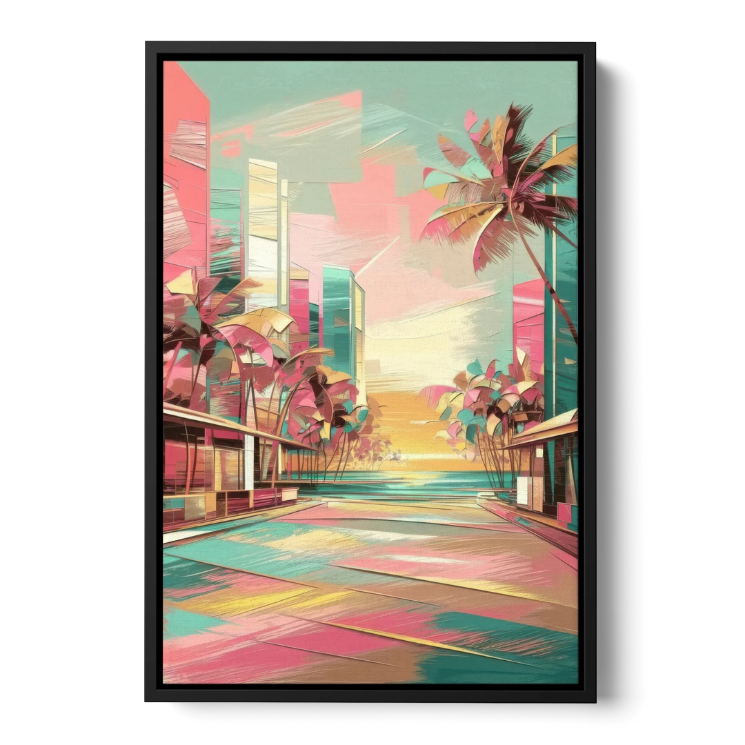 Miami Beach Vibes - Black Framed Canvas Wall Art - Front
