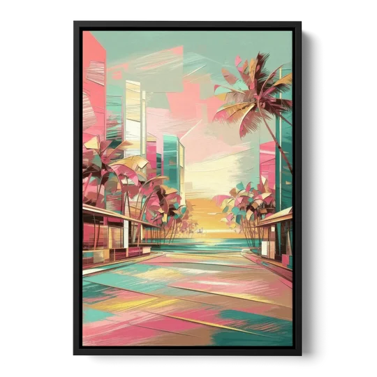 Miami Beach Vibes - Black Framed Canvas Wall Art - Front