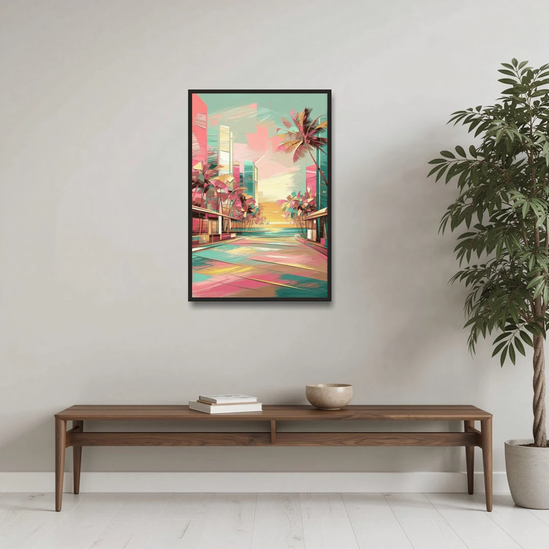 Miami Beach Vibes - Black Framed Canvas Wall Art - Coffee Table - 24x36