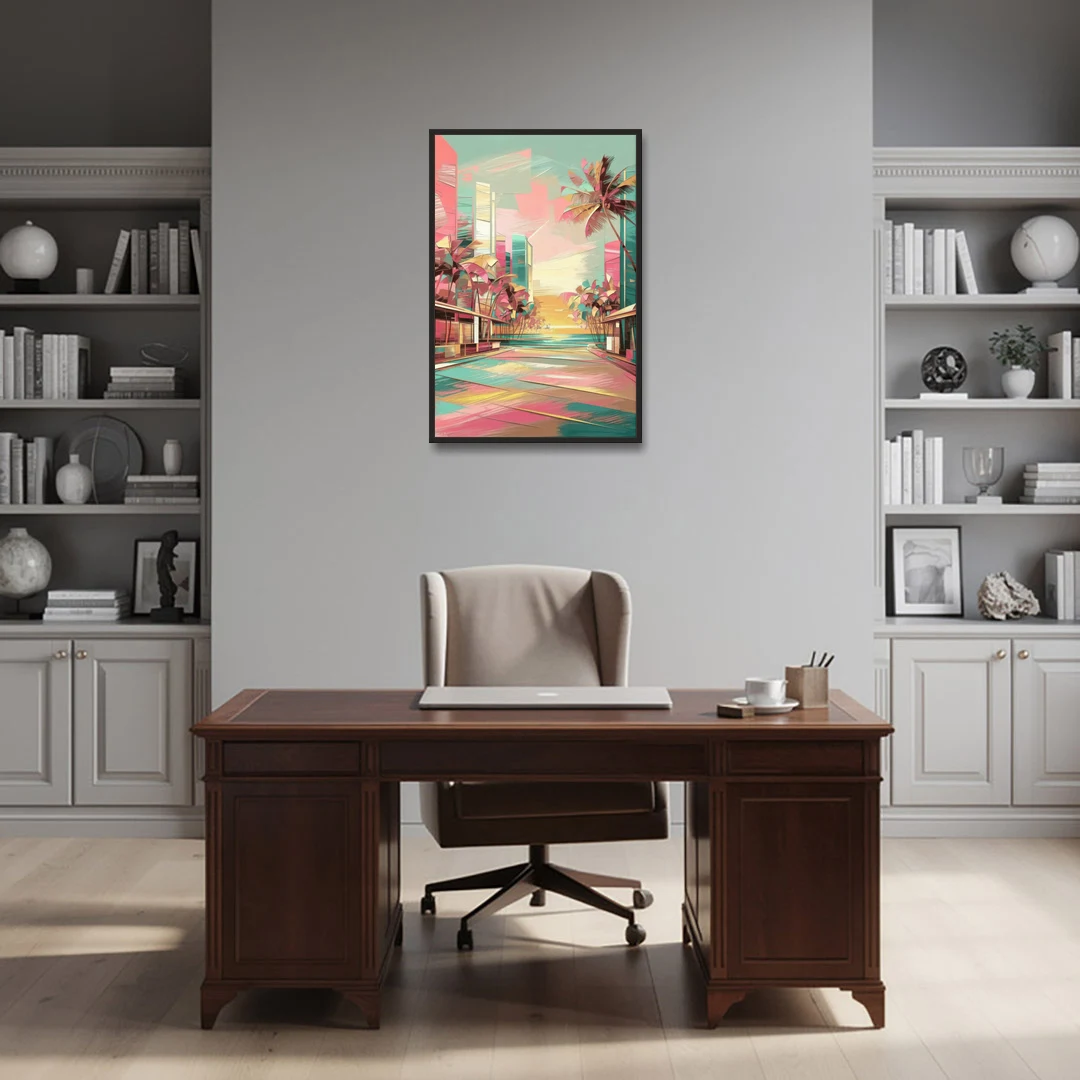 Miami Beach Vibes - Black Framed Canvas Wall Art - Office - 24x36