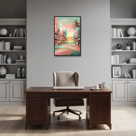 Miami Beach Vibes - Black Framed Canvas Wall Art - Office - 24x36