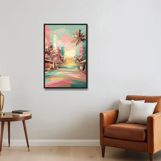 Miami Beach Vibes - Black Framed Canvas Wall Art - Sofa - 24x36