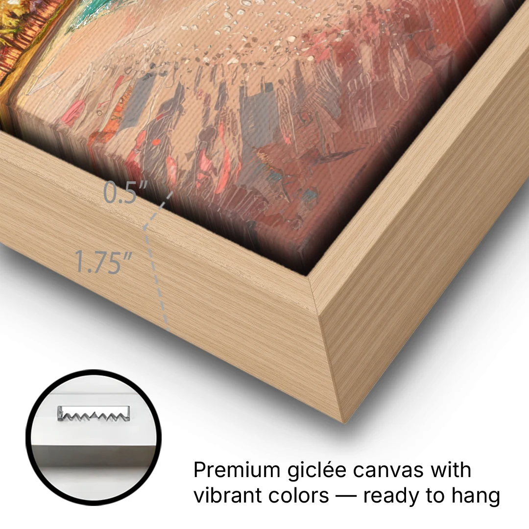 Miami Beachfront Horizon - Oak Framed Canvas Wall Art - Gallery Wrap Corner