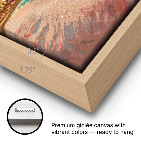Miami Beachfront Horizon - Oak Framed Canvas Wall Art - Gallery Wrap Corner