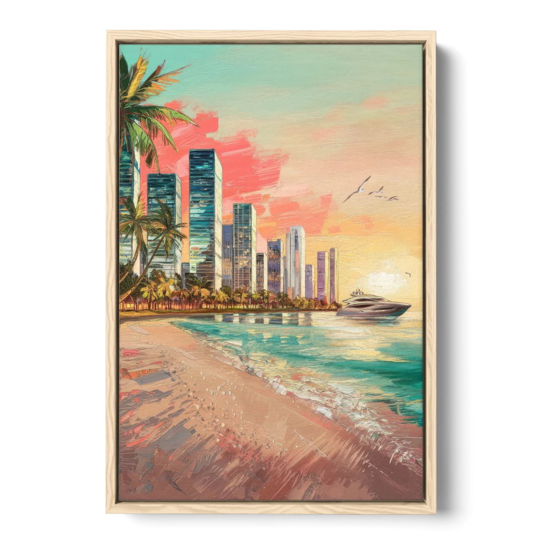 Miami Beachfront Horizon - Oak Framed Canvas Wall Art - Front