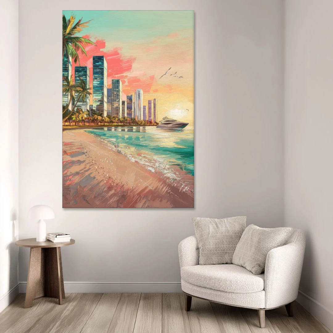 Miami Beachfront Horizon - Canvas Wall Art - Sofa - 40x60