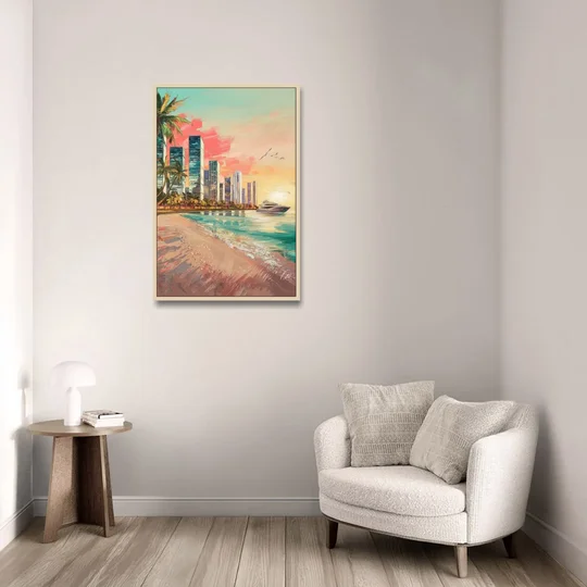 Miami Beachfront Horizon - Oak Framed Canvas Wall Art - Sofa - 24x36