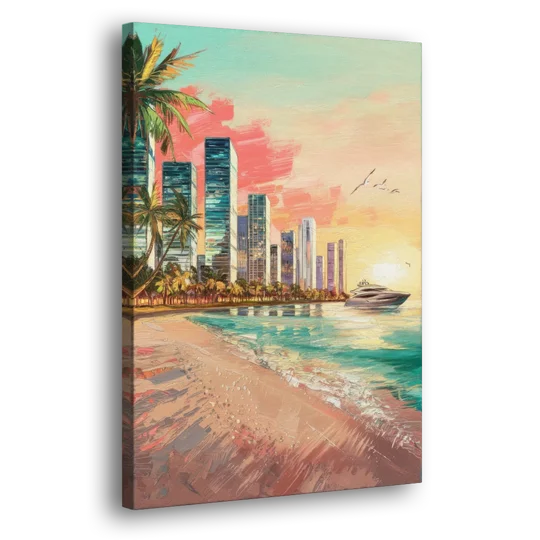 Miami Beachfront Horizon - Canvas Wall Art - Side