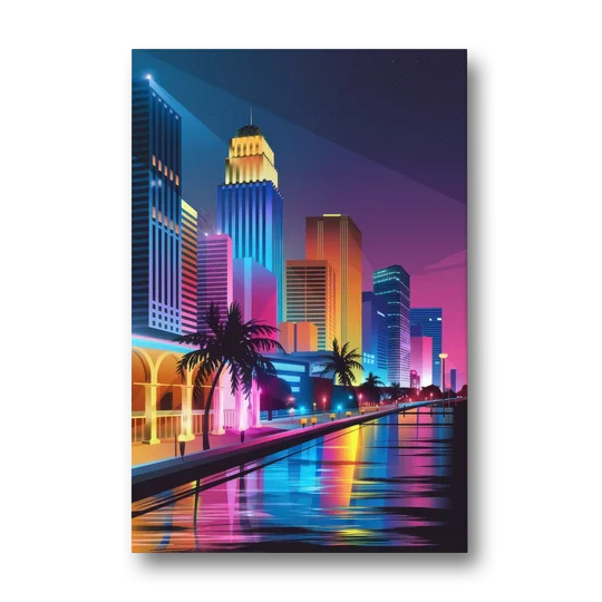 Miami Cityscape by Night - Canvas Wall Art - Front