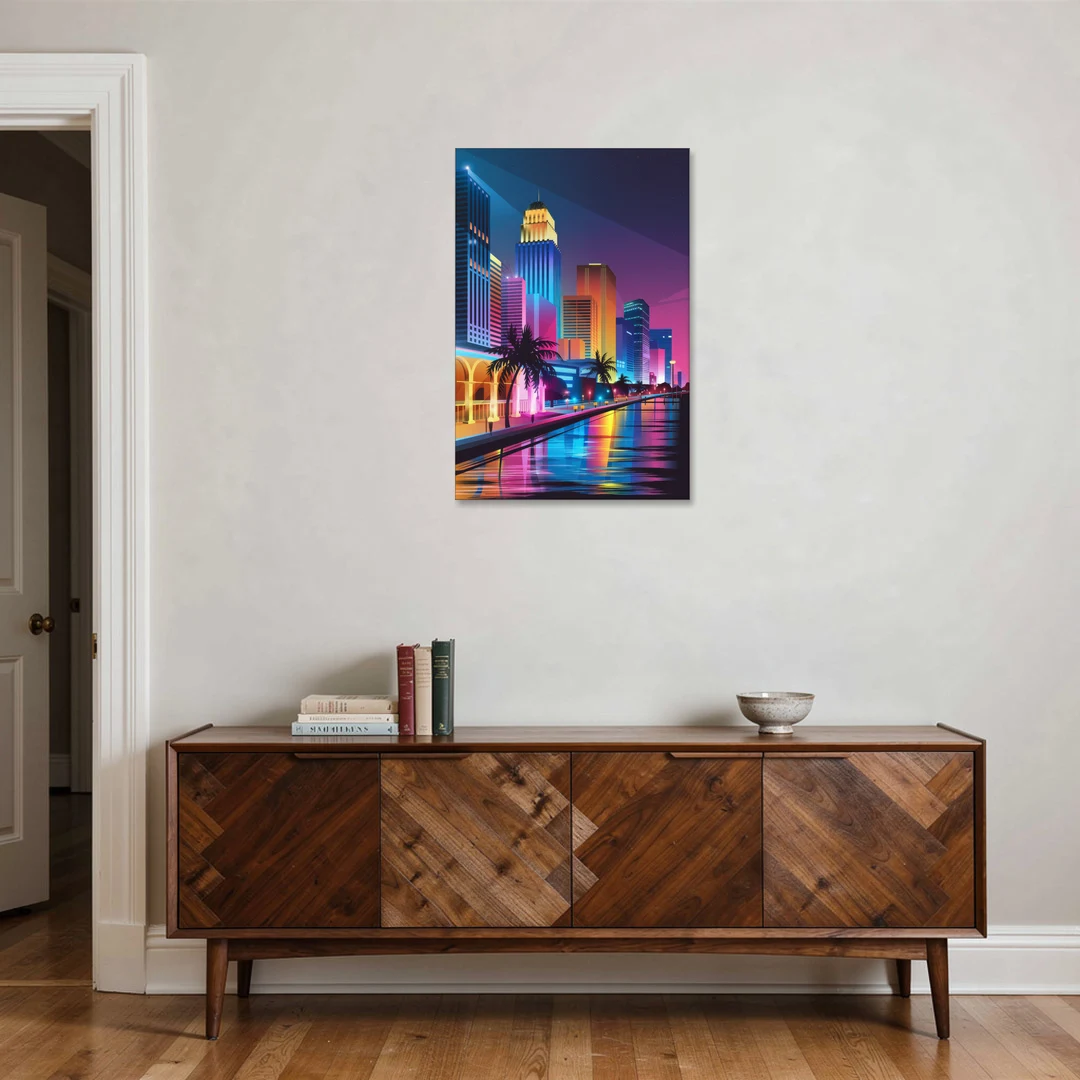 Miami Cityscape by Night - Canvas Wall Art - Coffee Table - 24x36