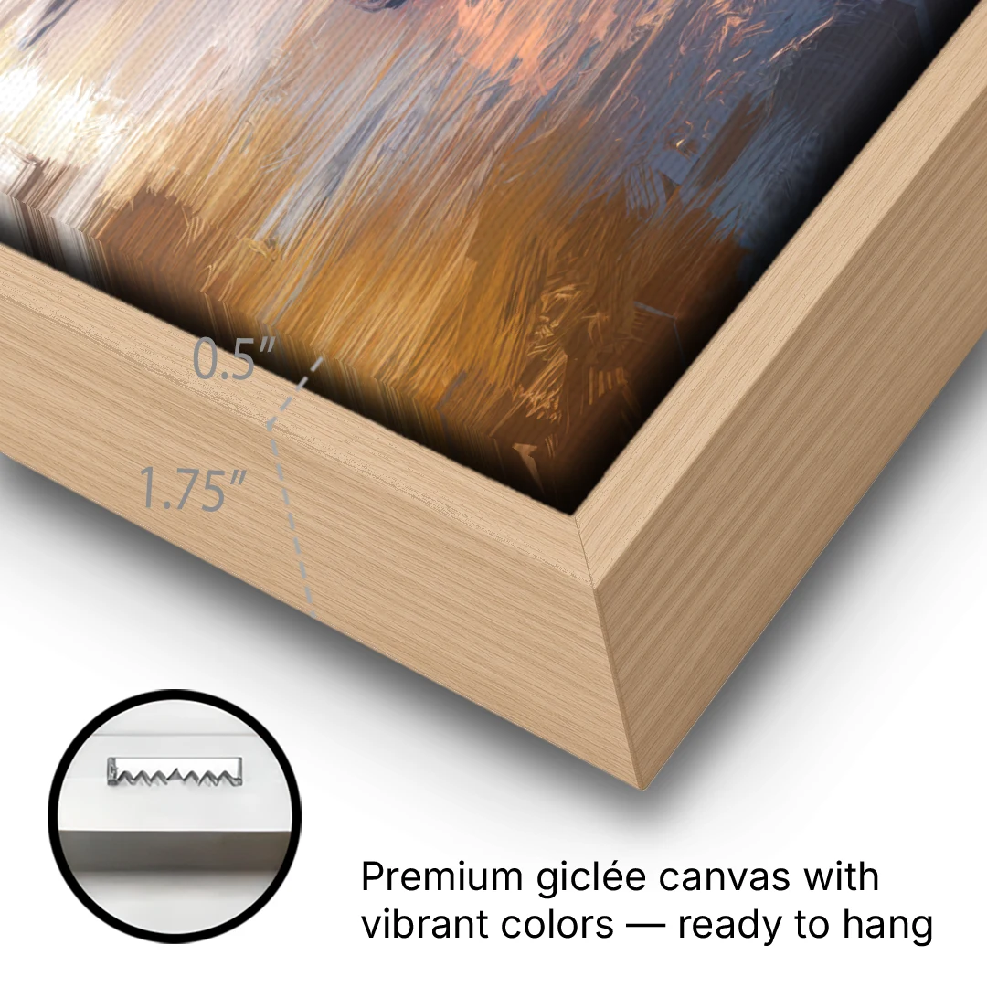 Miami Coastal Horizon - Oak Framed Canvas Wall Art - Gallery Wrap Corner
