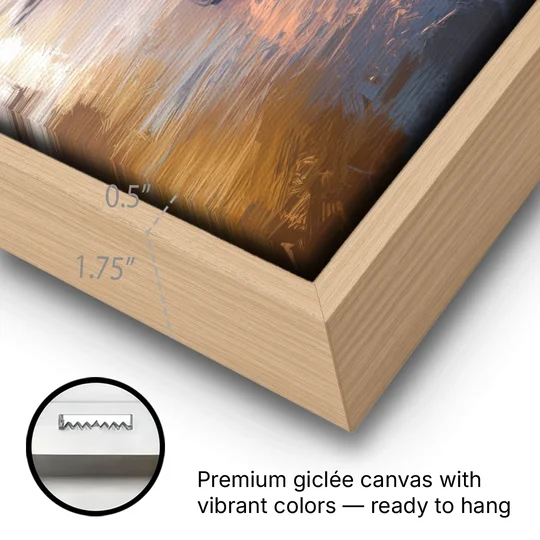 Miami Coastal Horizon - Oak Framed Canvas Wall Art - Gallery Wrap Corner