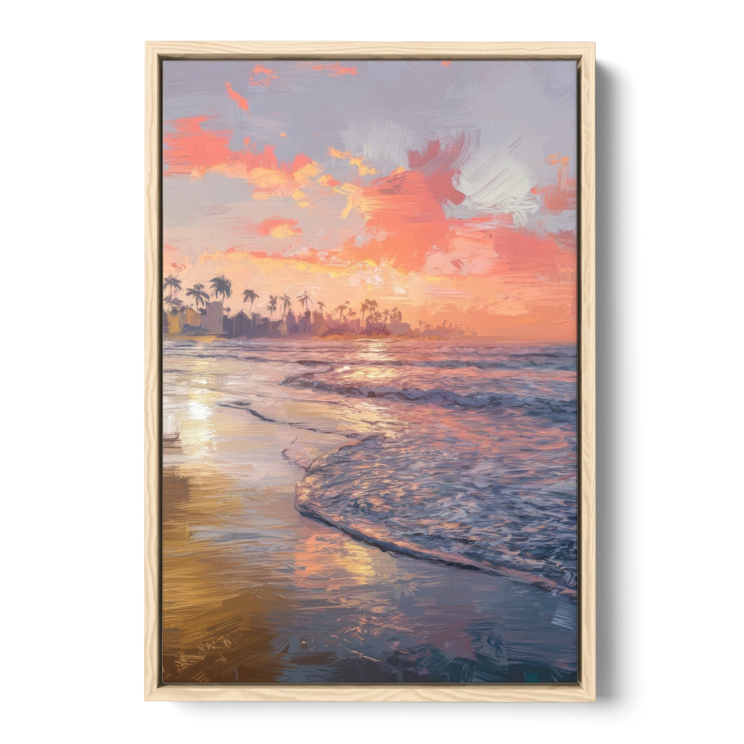 Miami Coastal Horizon - Oak Framed Canvas Wall Art - Front
