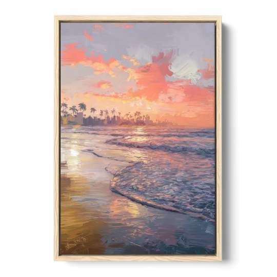 Miami Coastal Horizon - Oak Framed Canvas Wall Art - Front