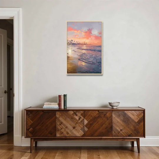 Miami Coastal Horizon - Oak Framed Canvas Wall Art - Coffee Table - 24x36