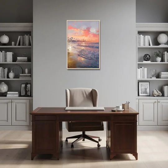 Miami Coastal Horizon - Oak Framed Canvas Wall Art - Office - 24x36