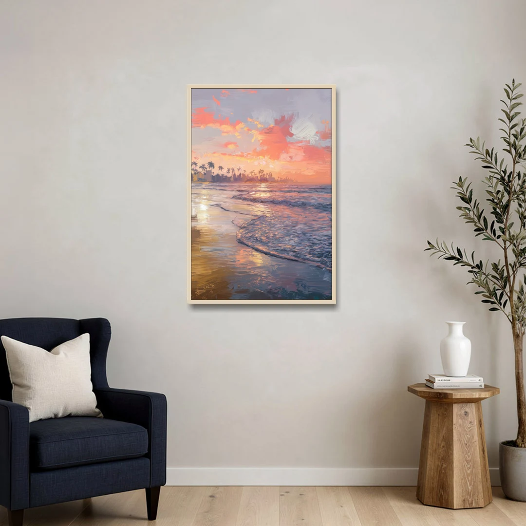 Miami Coastal Horizon - Oak Framed Canvas Wall Art - Sofa - 24x36