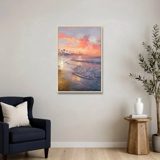 Miami Coastal Horizon - Oak Framed Canvas Wall Art - Sofa - 24x36