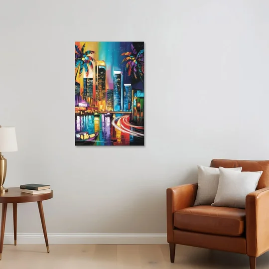 Miami Downtown Energy - Canvas Wall Art - Sofa - 24x36