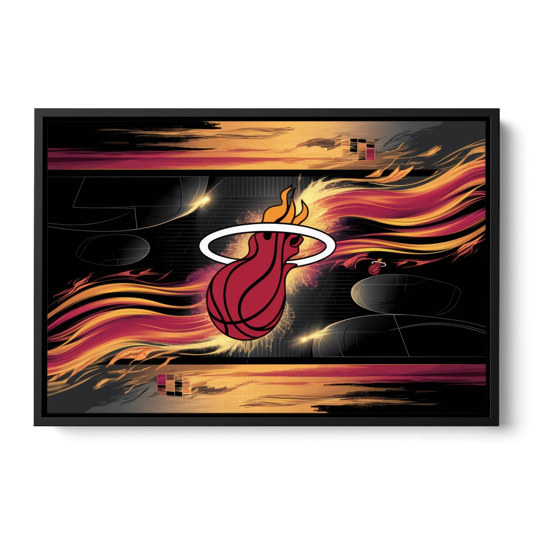Miami Heat Basketball - Black Framed Canvas Wall Art - Front