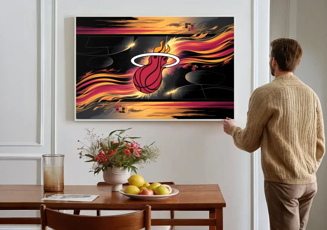 Miami Heat Basketball canvas wall art above a dining table