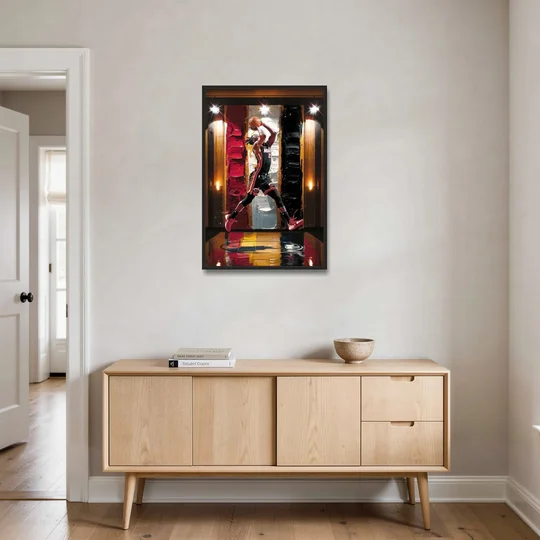 Miami Heat Court Action - Black Framed Canvas Wall Art - Coffee Table - 24x36